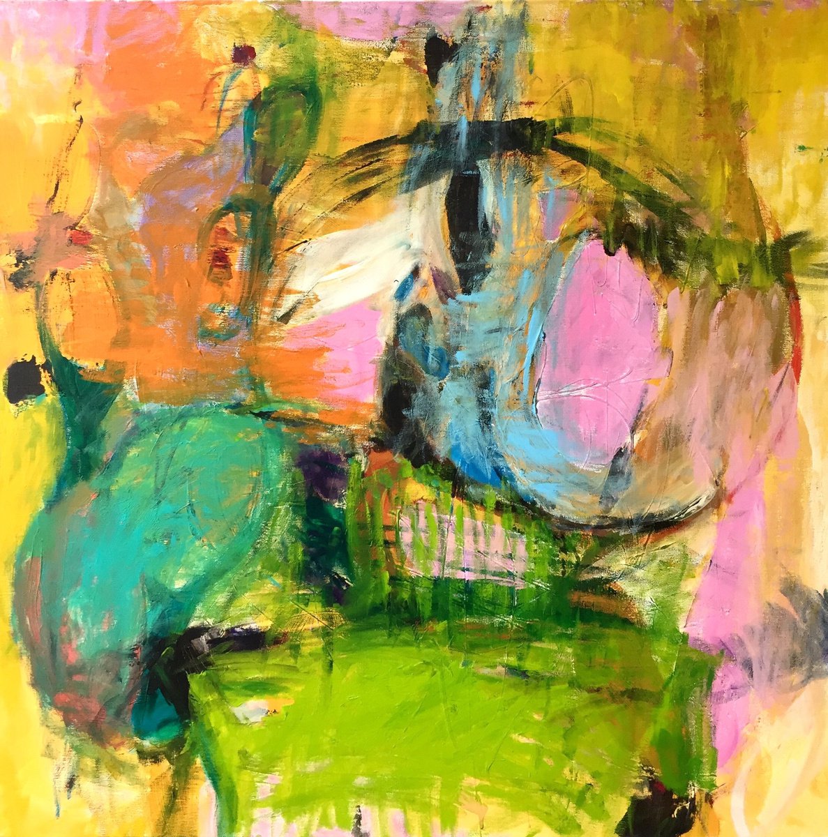 Organic Abstract Acrylic Painting By Christel Haag, 31 X 31, Surprise, Original Artwork