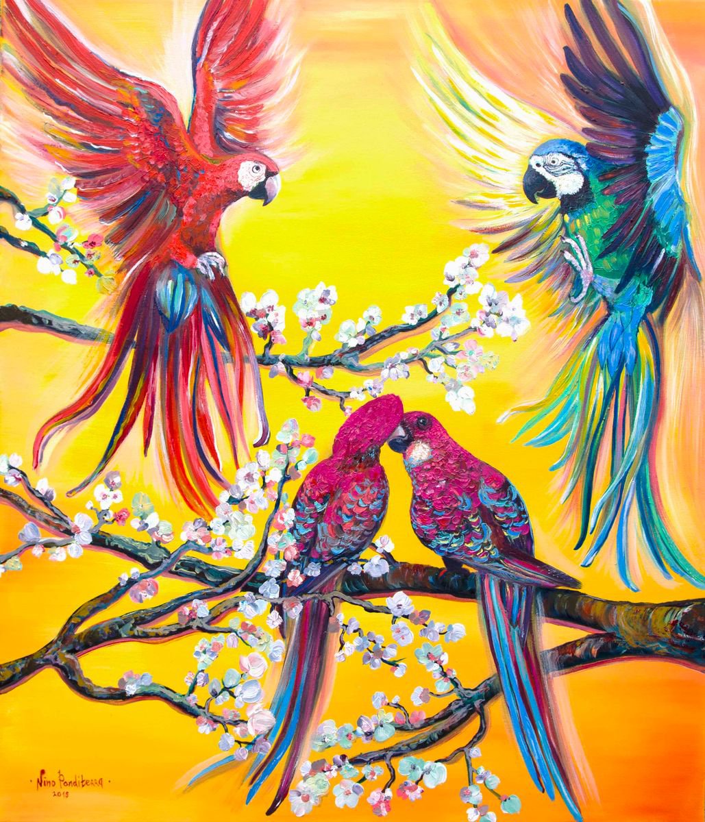 Australian parrots - original oil painting by Nino Ponditerra