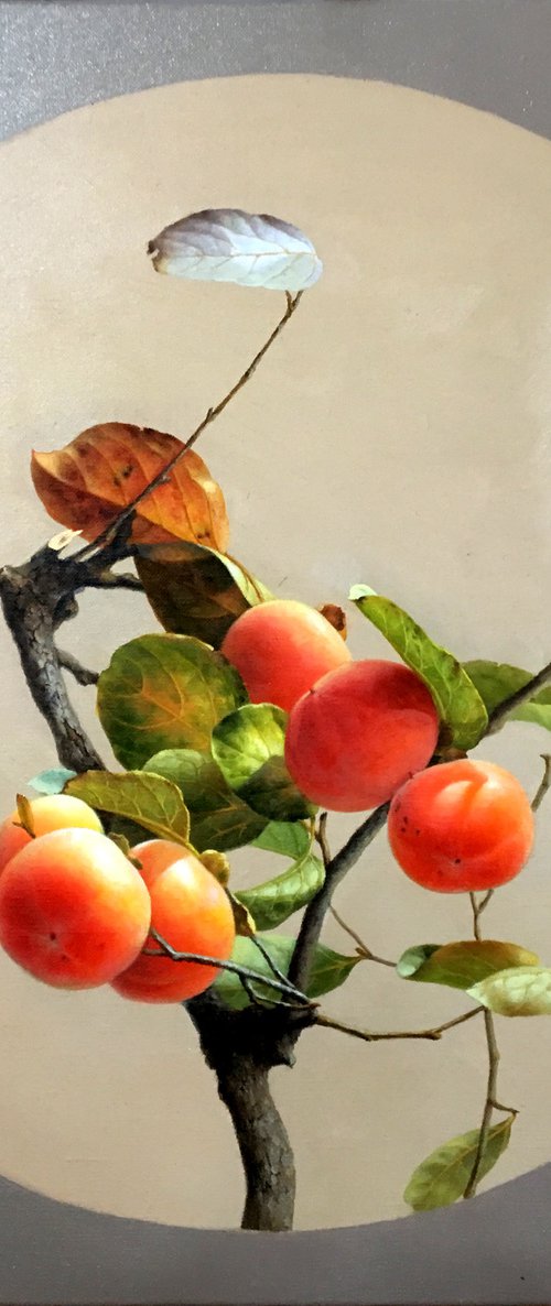 Still life:Persimmons on the branch by Kunlong Wang