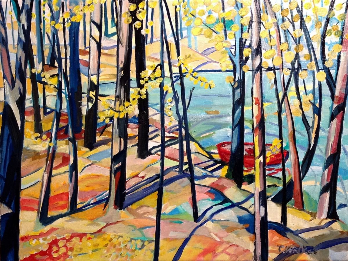 Landscape Oil Painting By Chris Walker, 16 X 12, Lakeside, Original Artwork