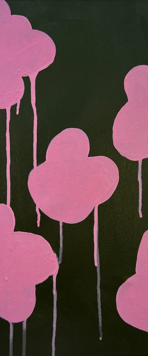 Pink Dripping Clouds on Green by Sasha Robinson
