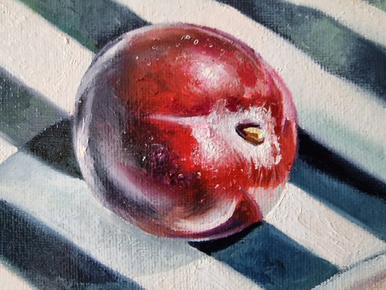 "Plums dream of the sea. "  still life liGHt original painting PALETTE KNIFE  GIFT (2021)