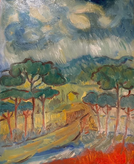 Italian landscape with rain