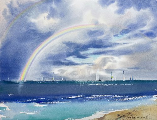 Rainbow over the sea Regatta by Eugenia Gorbacheva