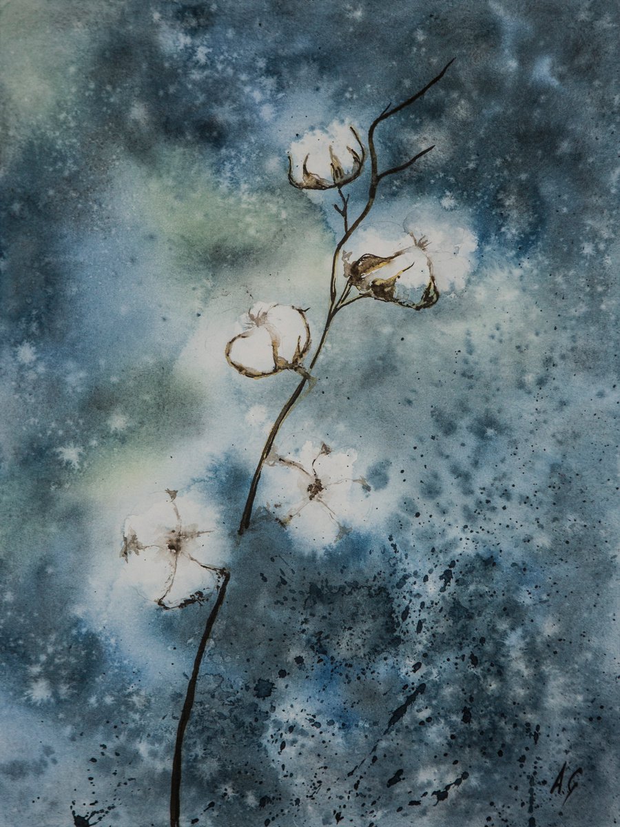 Impressionistic Botanical Watercolour By Aneta Gajos, 12 X 16, Magical Cotton, Original Artwork