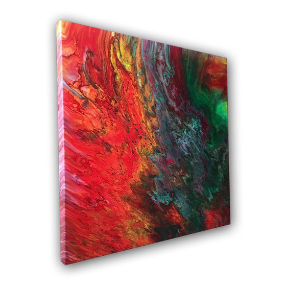 "Up In Flames" - FREE WORLDWIDE SHIPPING - Original Abstract PMS Fluid Acrylic Painting - 24 x 24 inches