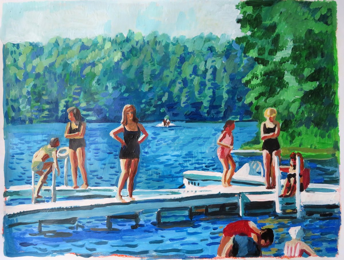 Impressionistic Landscape Acrylic Painting By Stephen Abela, 28 X 22", Lake Scene, Original Artwork