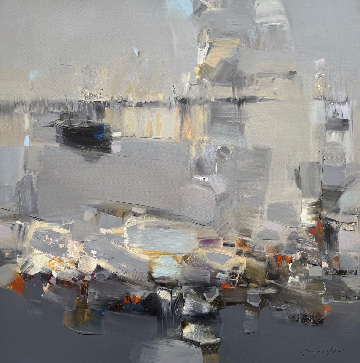 Impressionistic Landscape Oil Painting By Vahe Yeremyan, 30 X 30", Misty Waters, Original Artwork