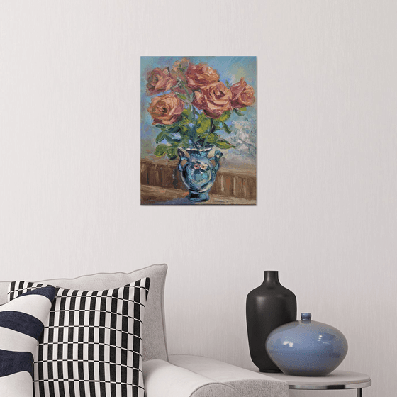 Roses in a Blue Vase
