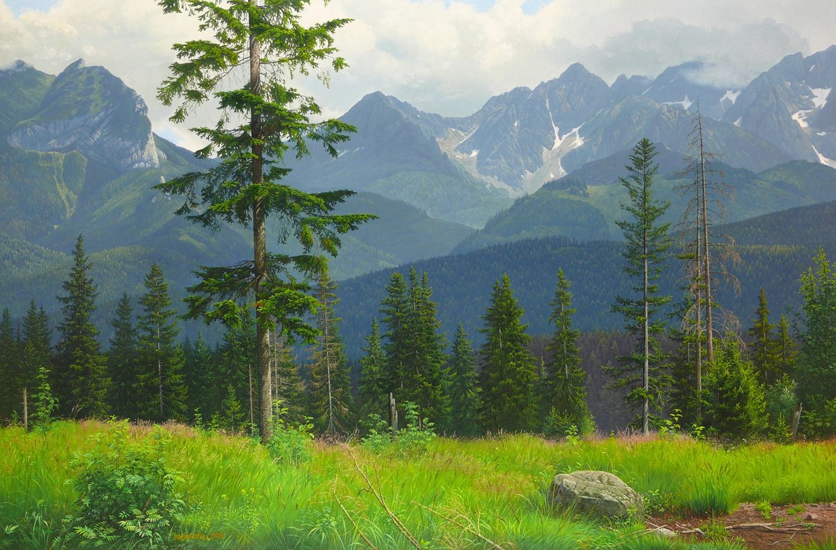 Photorealistic Landscape Oil Painting By Mlynarcik Emil, 35 X 24", Summer In The Mountains, Original Artwork