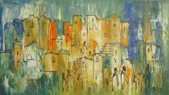 mediterrian citylife xl Acrylpainting 31,4 x 55,2 inch