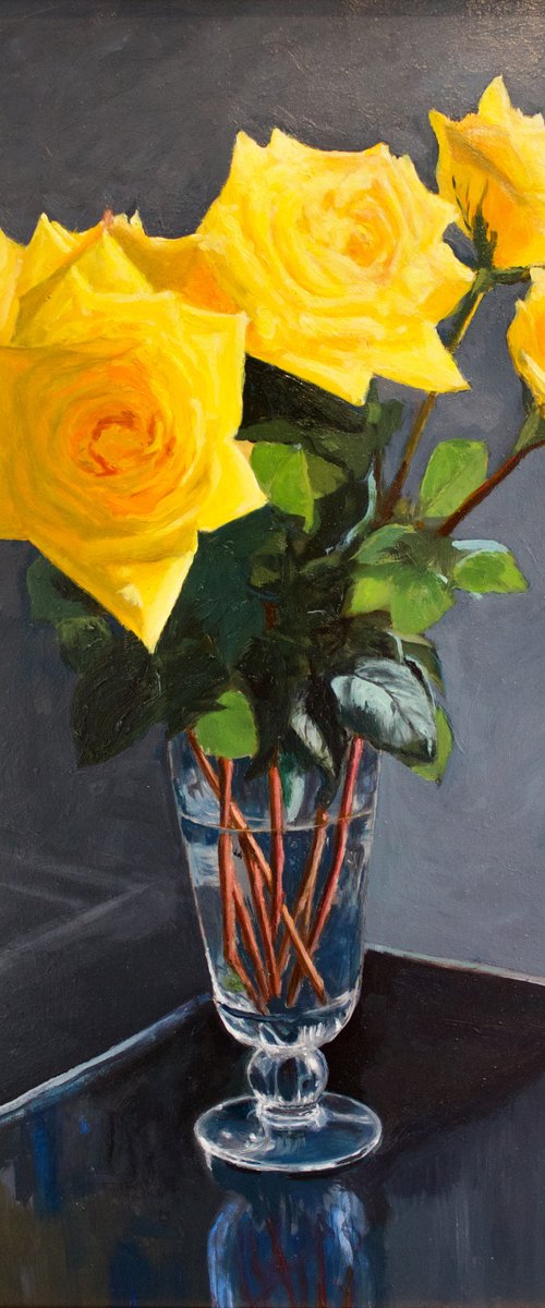 Yellow Roses, Glass & Glass by Gray Jacobik
