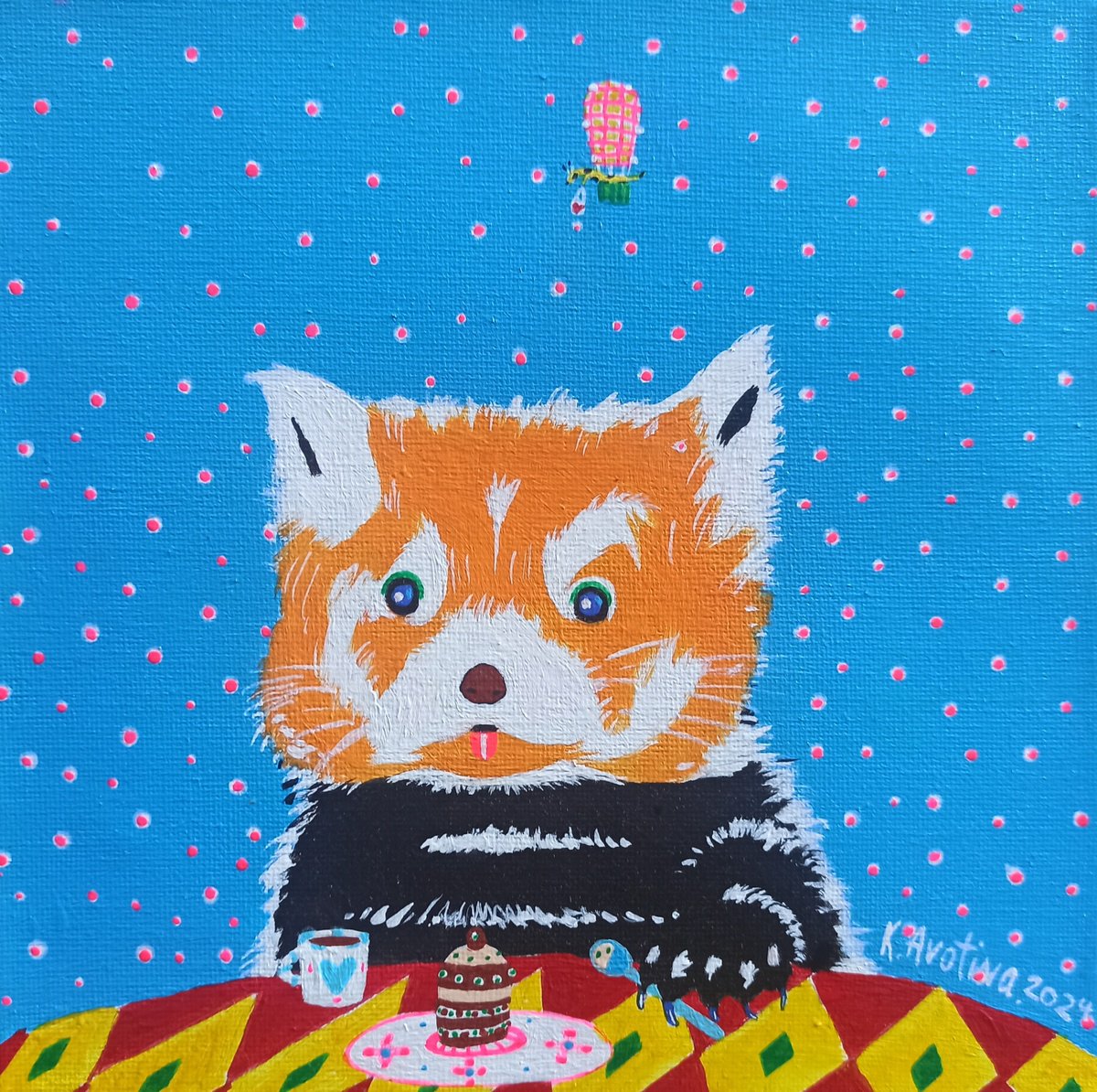 Impressionistic Animal Acrylic Painting By Katrina Avotina, 8 X 8", Hurry Up, Josephine!, Original Artwork