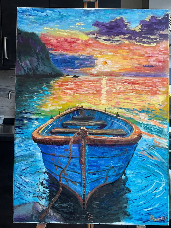 Fishing boat at sunset