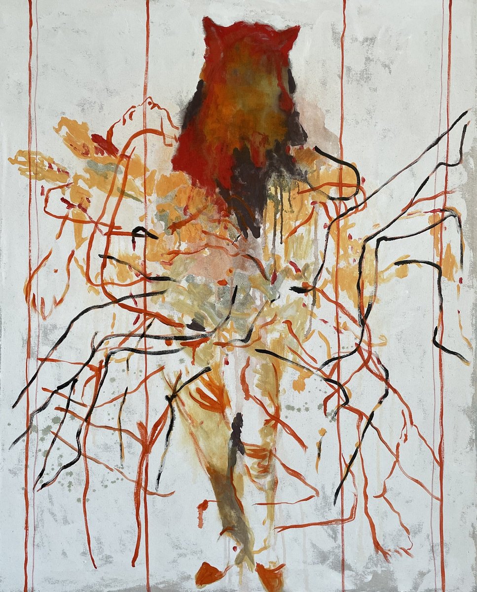 Abstract Painting By Gela Mikava, 31 X 39, Dance Of The Wolves, Original Artwork