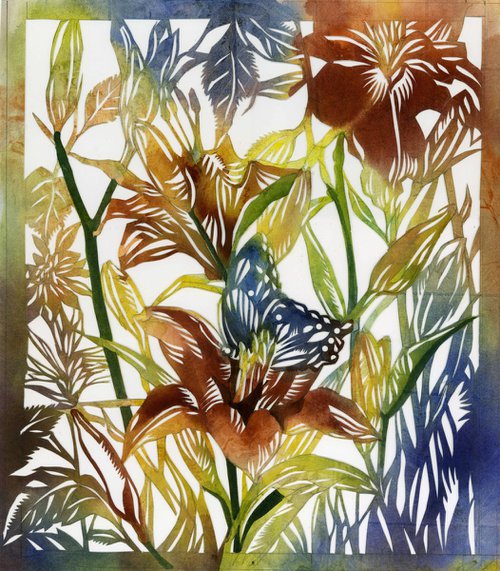 blue butterfly with daylily by Alfred  Ng