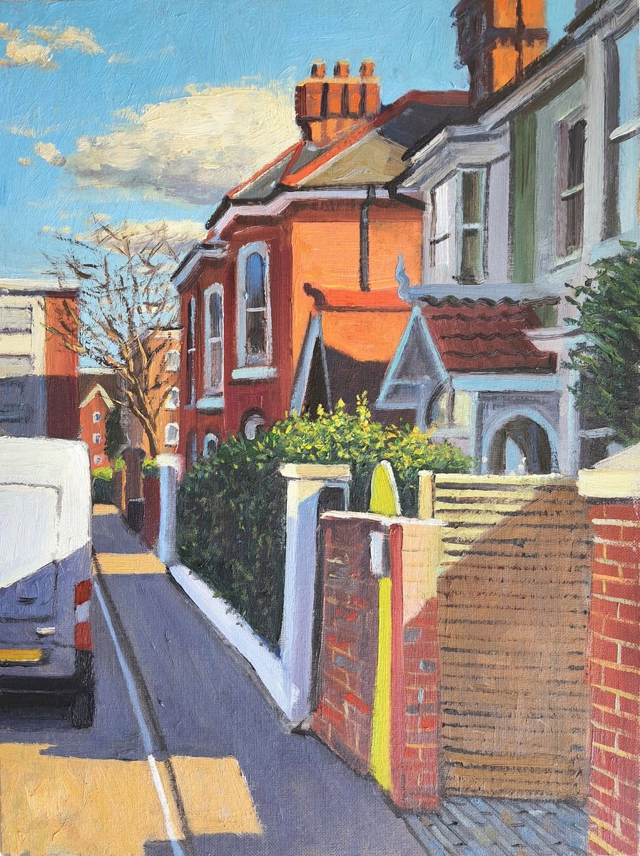 Impressionistic Cityscapes Oil Painting By Roberto Ponte, 12 X 16", Southsea Streets, Original Artwork