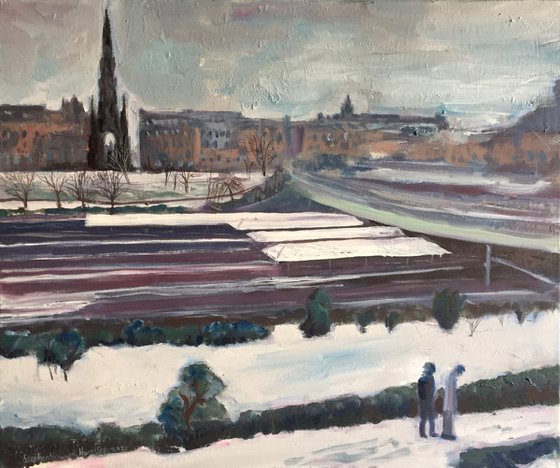 'The Waverley station in the snow, Edinburgh'