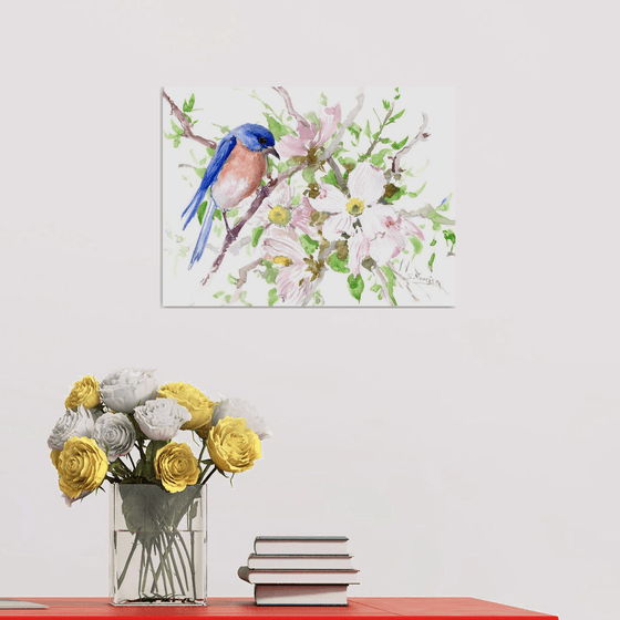 Bluebird and Dogwood Flowers