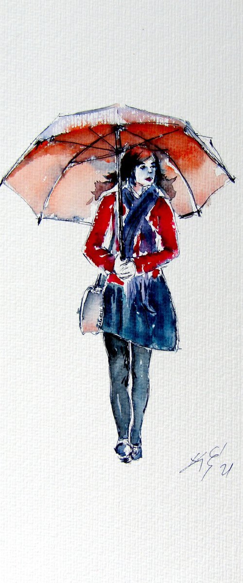 Walking girl with umbrella by Kovács Anna Brigitta