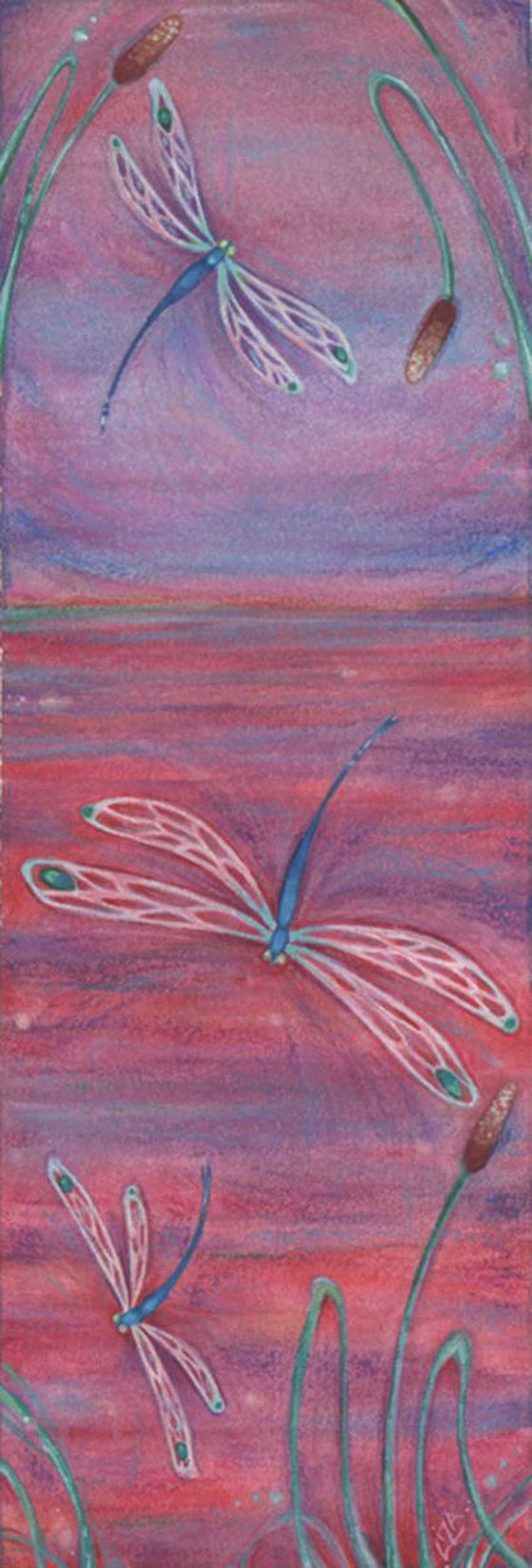 Red Dragonflies watercolor painting