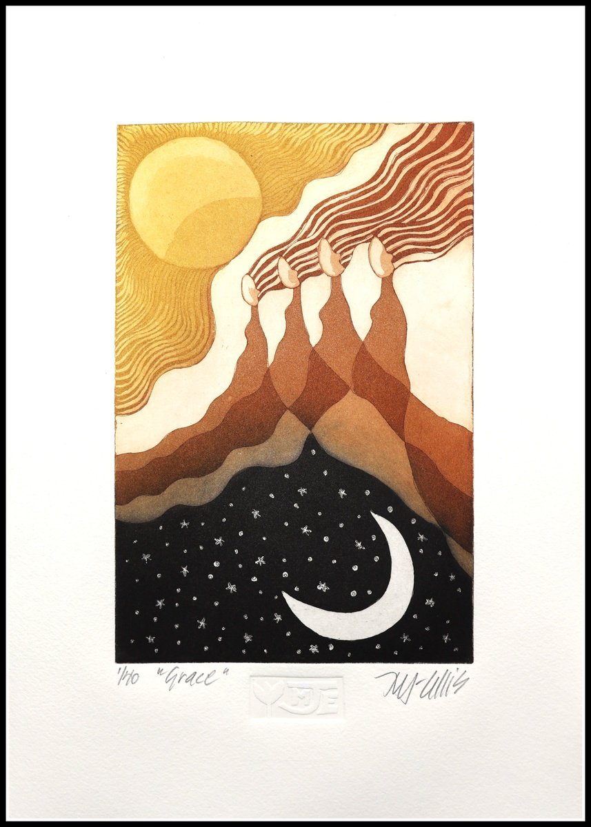 Abstract Etchings & Engravings By Mariann Johansen-Ellis, 10 X 14", Grace, Original Artwork