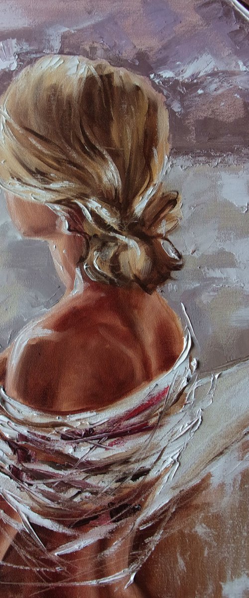 " WITH HOPE... " SUN SKY SEA SAND liGHt  ORIGINAL OIL PAINTING, GIFT, PALETTE KNIFE by Monika Luniak