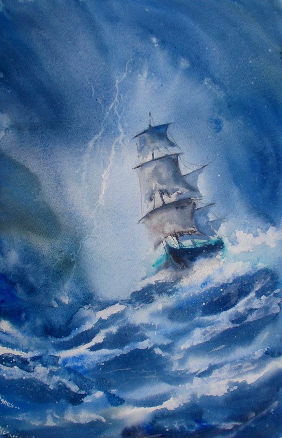 sailing ship in the storm