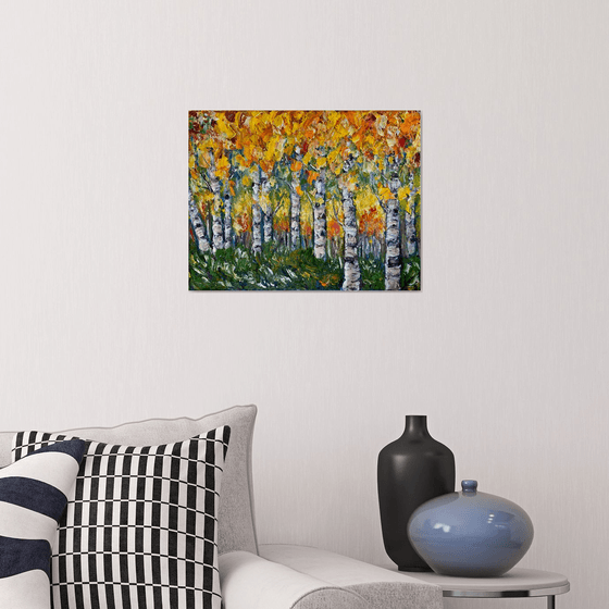 Aspen Trees  #2 impasto with Palette Knife