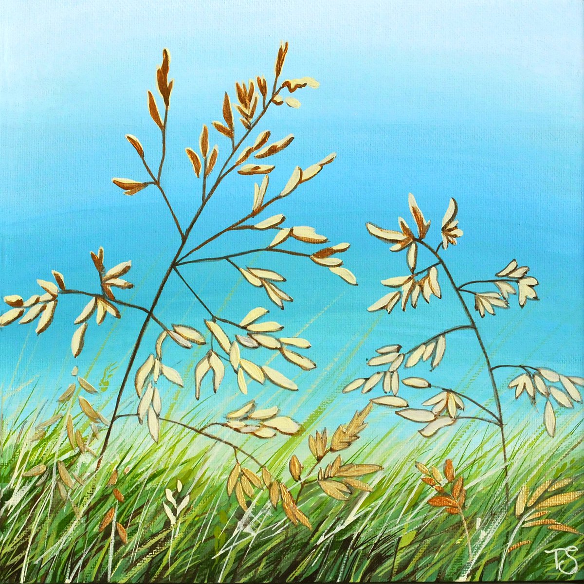 Impressionistic Landscape Acrylic Painting By Theresa Shaw, 15 X 15", Lazy Summer, Original Artwork