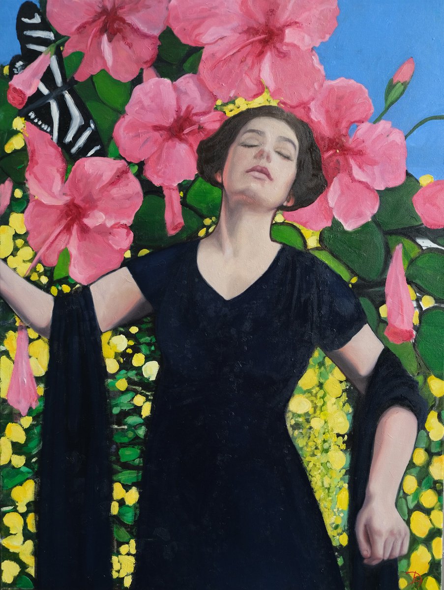 Organic Portrait Oil Painting By Kerry Lisa Davies, 24 X 32", Return Of The Stolen Dreams, Original Artwork