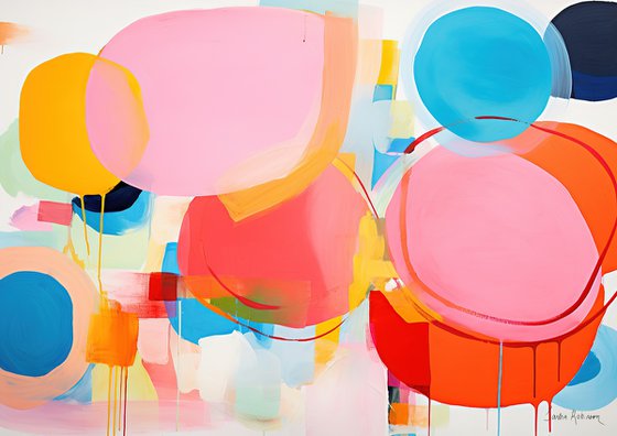 Painting with pink and blue shapes 2012233