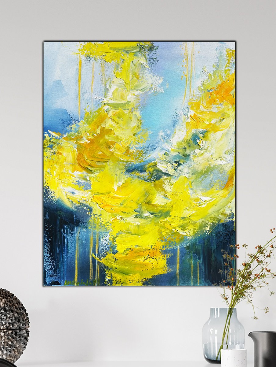 Abstract Acrylic Painting By Andrada Anghel, 22 X 28, Golden Uplift, Original Artwork