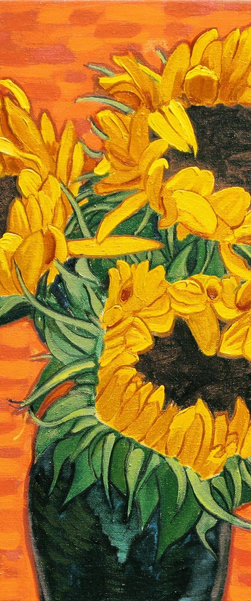 Three Sunflowers in a Vase by Richard Gibson