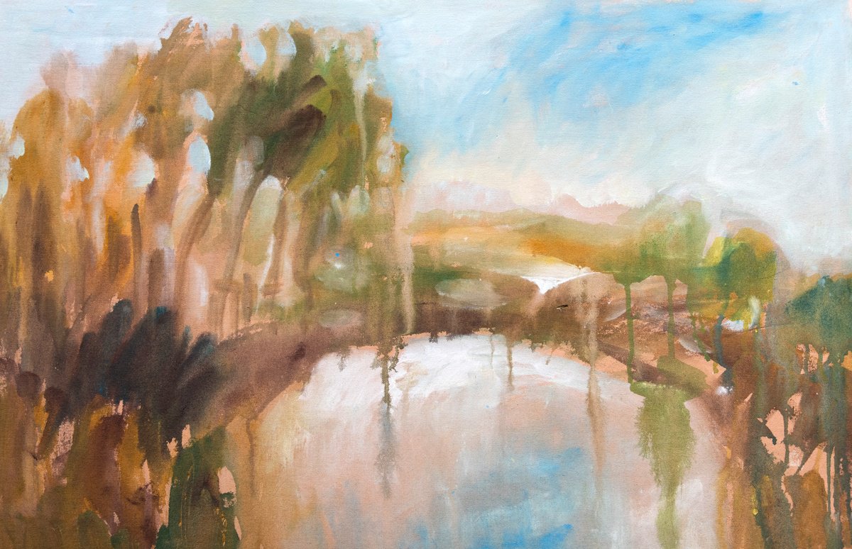  Pond 12 (Rain) By Elizabeth Anne Fox, 31 X 20, Artwork For Sale On Artfinder