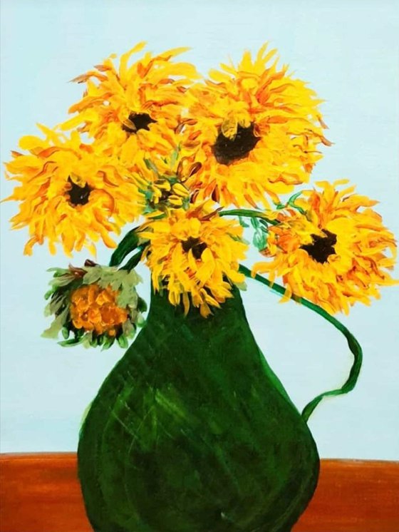 Sunflowers In A Green Vase