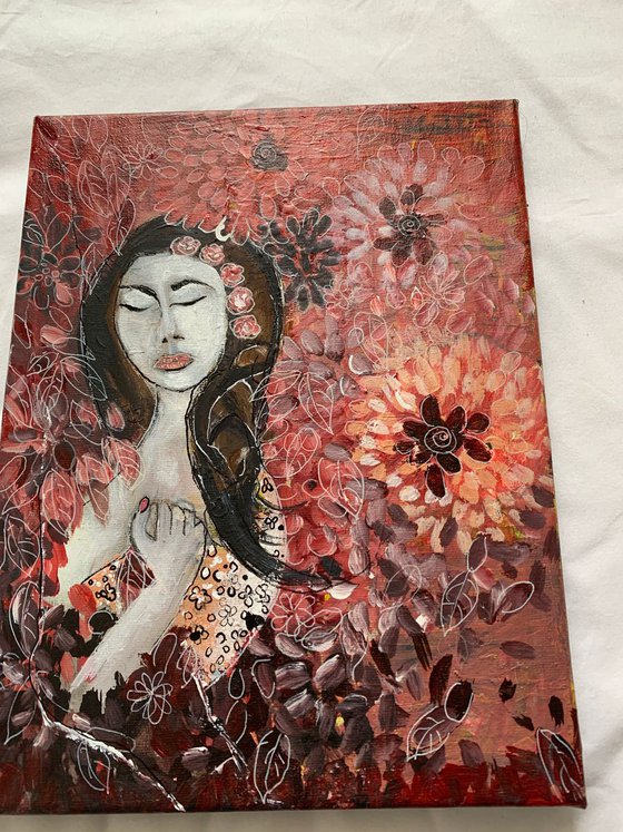 East Asian Portrait Woman Acrylic Painting Oriental Inspired Beautiful Gift Ideas Artfinder Wall Decor Artwork on Canvas Paintings Wall Art