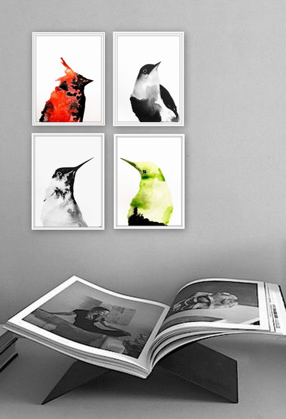 Set of 4 Bird paintings.