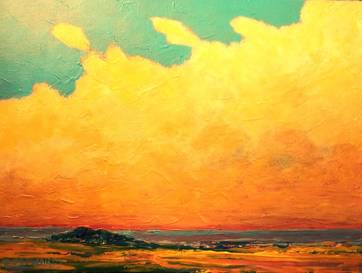 Impressionistic Landscape Acrylic Painting By David J Edwards, 16 X 12, Valley Storm, Evening, Original Artwork