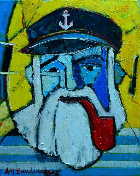OLD SEAMAN WITH RED PIPE - ABSTRACT EXPRESSIONIST PORTRAIT