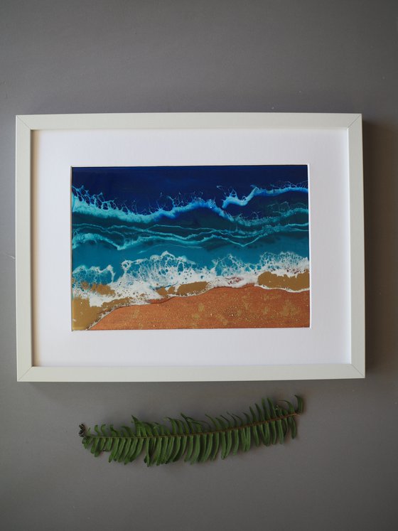 Gold sand beach - original seascape epoxy resin artwork