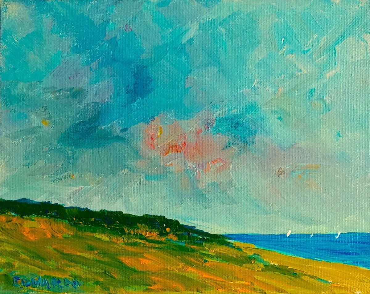 Impressionistic Landscape Acrylic Painting By David J Edwards, 10 X 8, Storm Near Blakeney Point, Original Artwork
