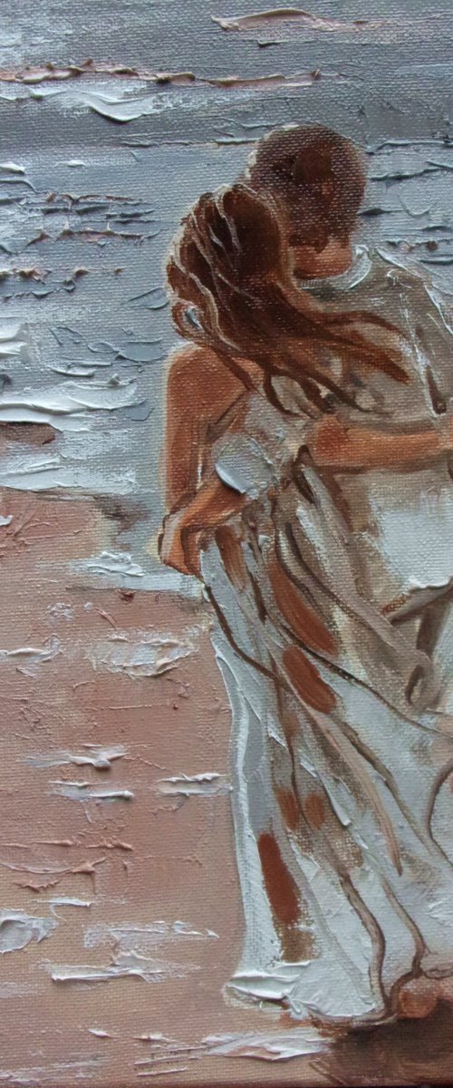 " WINDY DAY ... " SUN SKY SEA SAND liGHt  ORIGINAL OIL PAINTING, GIFT, PALETTE KNIFE by Monika Luniak