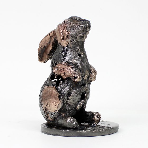 Rabbit 20-22 - Metal animal sculpture - bronze and steel lace