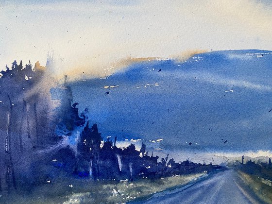 Road at twilight - original watercolor