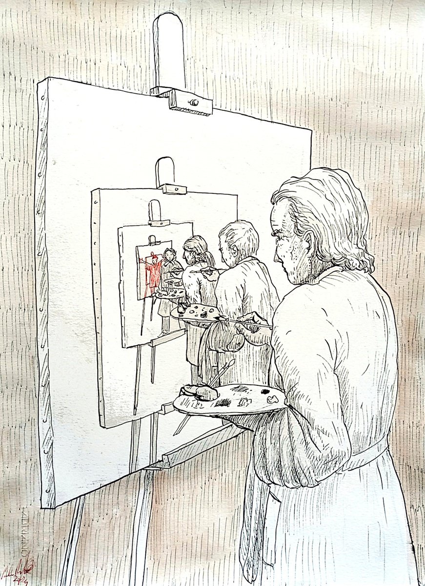 Illustrative Portrait Ink Drawing By Paolo Beneforti, 9 X 13", Too Many Of Them!, Original Artwork