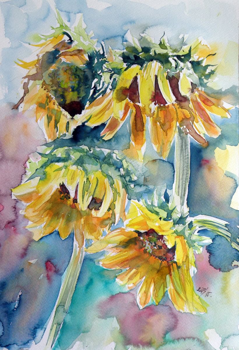 Sunflowers Watercolour by Kovács Anna Brigitta | Artfinder
