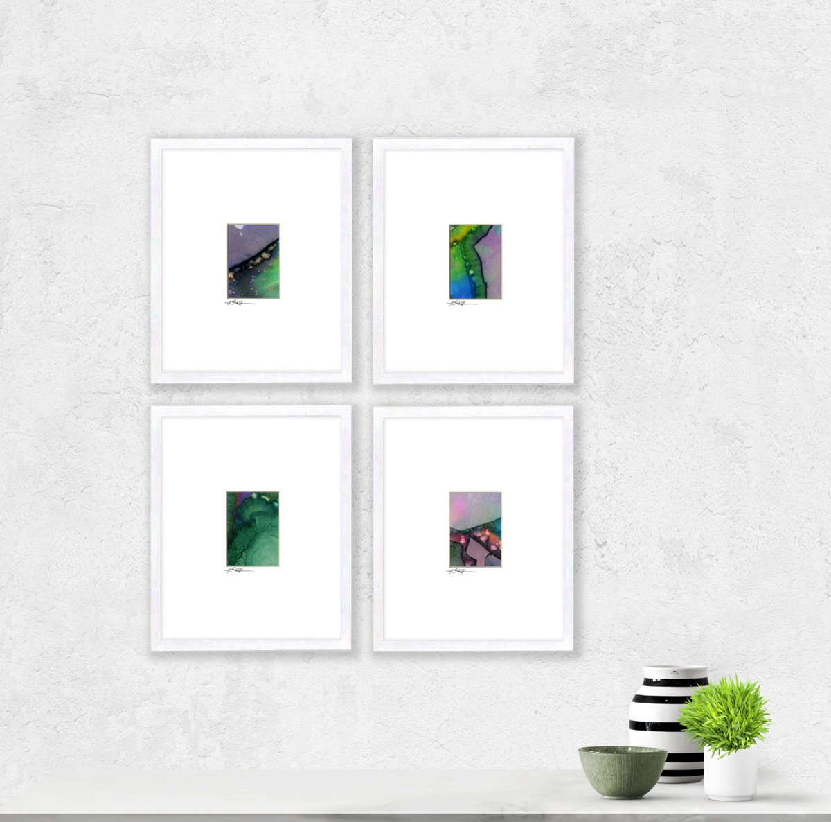 In Harmony Collection 1 - Set of 4 Abstract Paintings in Mats by Kathy Morton Stanion by Kathy Morton Stanion