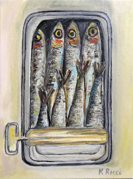 "Sardines Tin " Original Oil on Canvas Board Painting 6 by 8 inches (20x15 cm)