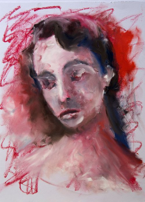 Portrait Of A Woman In Red Pastel by Ryan  Louder